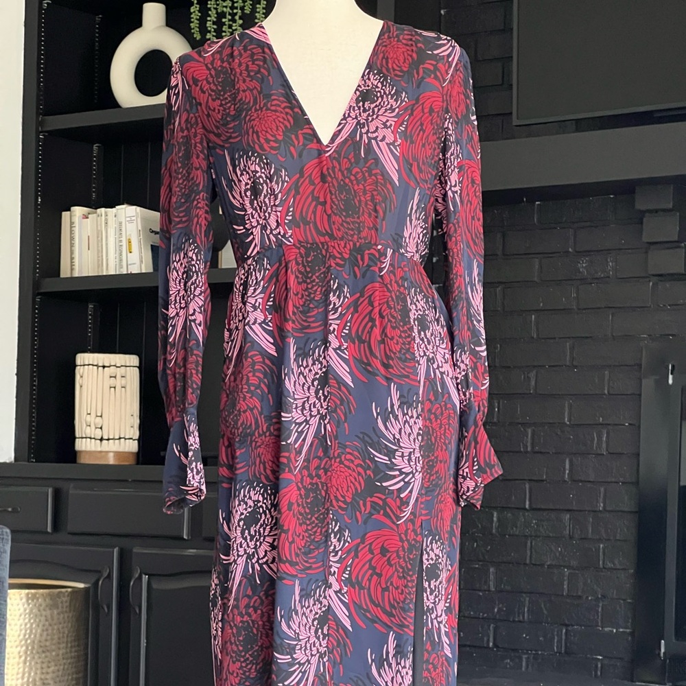 ALC Red and Gray A-Line Dress with Bishop Sleeves